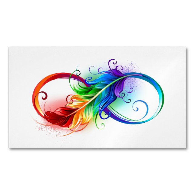 Infinity Symbol with Rainbow Feather Magnetic Business Card (Front)