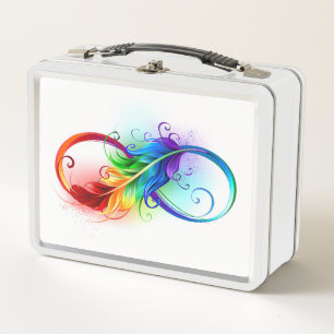 Infinity Symbol with Rainbow Feather Metal Lunch Box