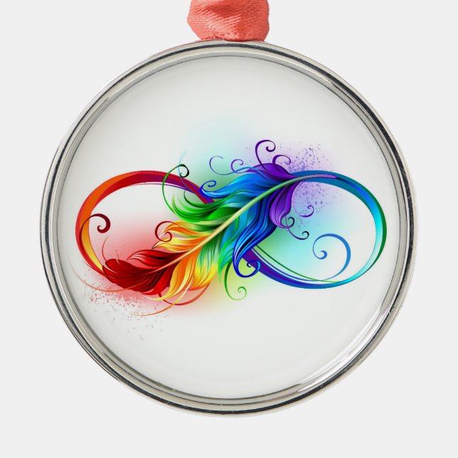 Infinity Symbol with Rainbow Feather Metal Tree Decoration (Front)