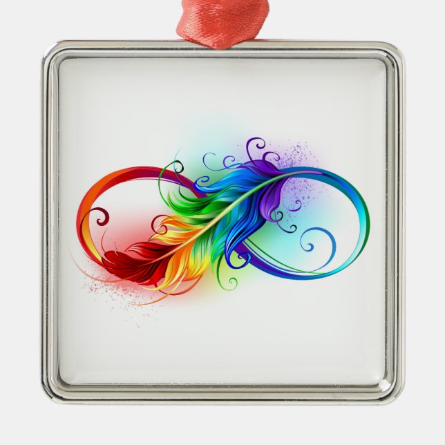 Infinity Symbol with Rainbow Feather Metal Tree Decoration (Front)