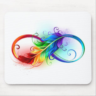 Infinity Symbol with Rainbow Feather Mouse Mat