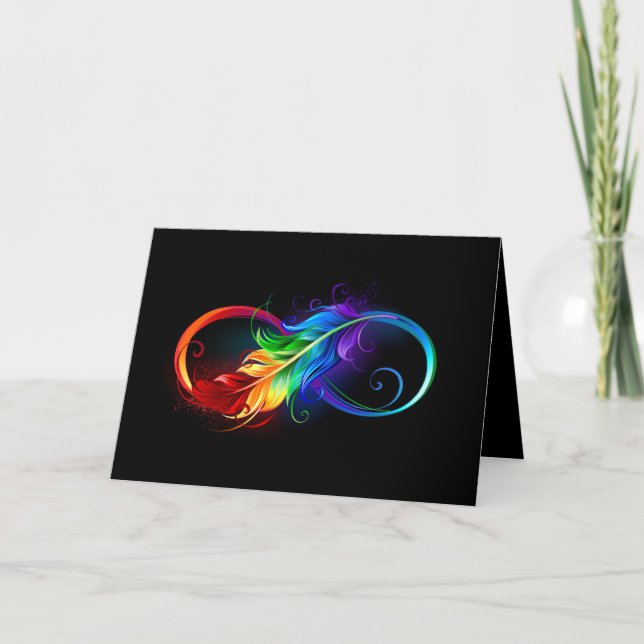 Infinity Symbol with Rainbow Feather Note Card (Front)