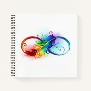 Infinity Symbol with Rainbow Feather Notebook
