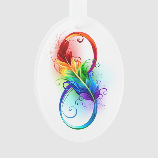 Infinity Symbol with Rainbow Feather Ornament (Front)