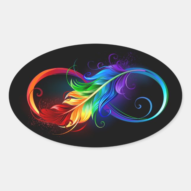 Infinity Symbol with Rainbow Feather Oval Sticker (Front)