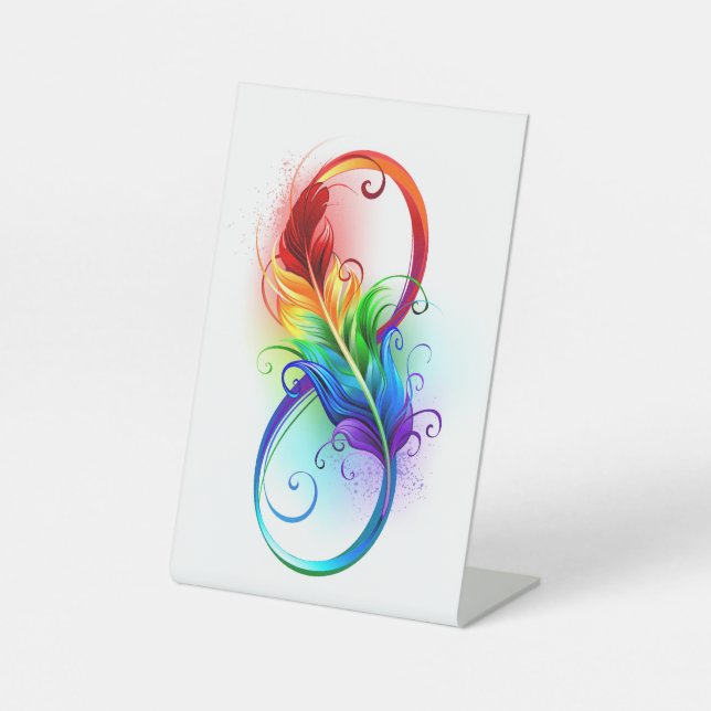 Infinity Symbol with Rainbow Feather Pedestal Sign (Front)