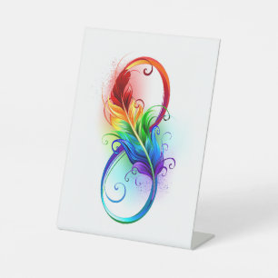 Infinity Symbol with Rainbow Feather Pedestal Sign
