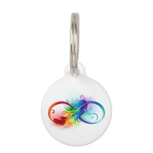 Infinity Symbol with Rainbow Feather Pet Tag