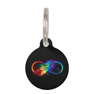 Infinity Symbol with Rainbow Feather Pet Tag
