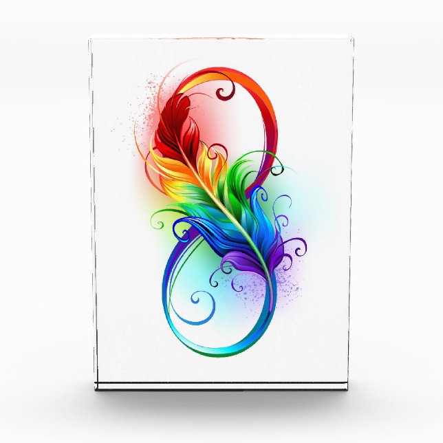 Infinity Symbol with Rainbow Feather Photo Block (Front)