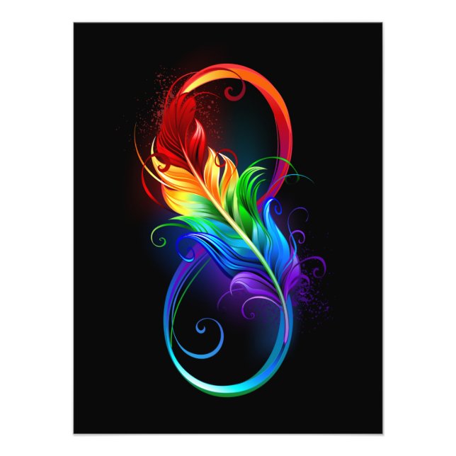 Infinity Symbol with Rainbow Feather Photo Print (Front)