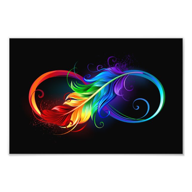 Infinity Symbol with Rainbow Feather Photo Print (Front)