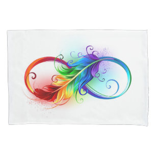 Infinity Symbol with Rainbow Feather Pillowcase
