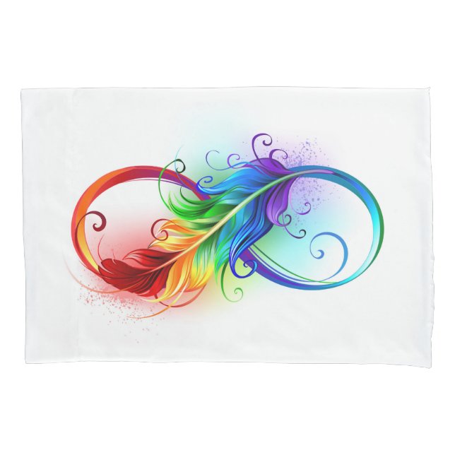 Infinity Symbol with Rainbow Feather Pillowcase (Front-Left)