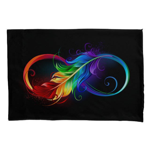 Infinity Symbol with Rainbow Feather Pillowcase (Front)