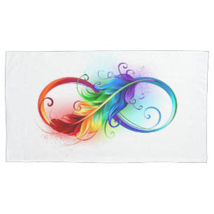 Infinity Symbol with Rainbow Feather Pillowcase
