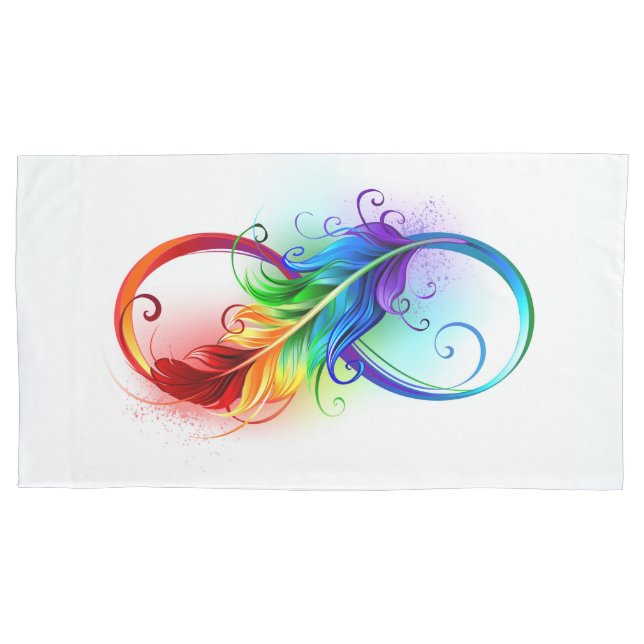 Infinity Symbol with Rainbow Feather Pillowcase (Front)