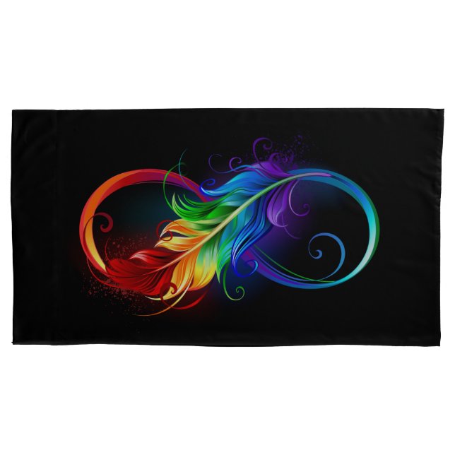 Infinity Symbol with Rainbow Feather Pillowcase (Front-Left)