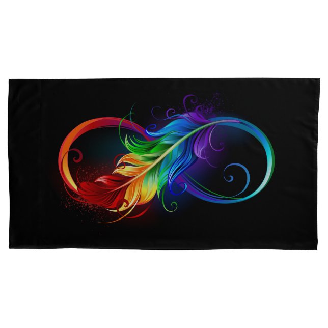 Infinity Symbol with Rainbow Feather Pillowcase (Front)