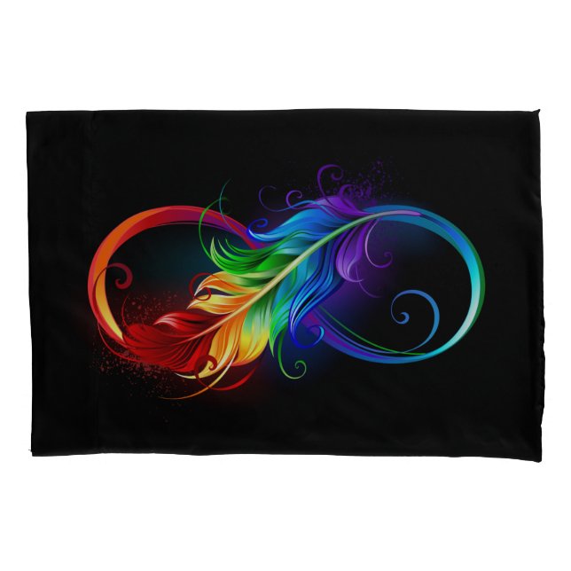 Infinity Symbol with Rainbow Feather Pillowcase (Front-Left)