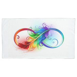 Infinity Symbol with Rainbow Feather Pillowcase