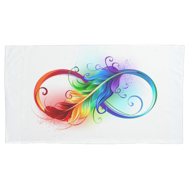 Infinity Symbol with Rainbow Feather Pillowcase (Front-Left)