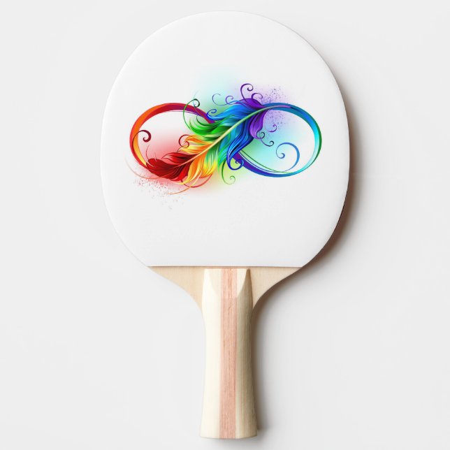 Infinity Symbol with Rainbow Feather Ping Pong Paddle (Front)