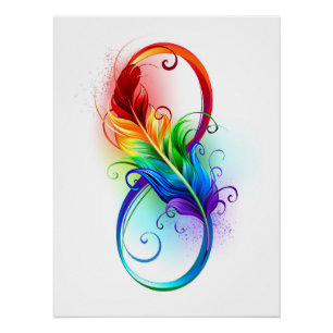 Infinity Symbol with Rainbow Feather Poster