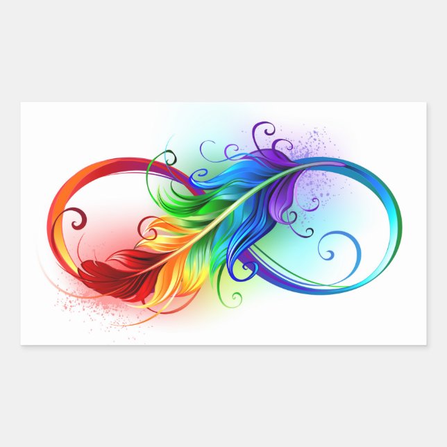Infinity Symbol with Rainbow Feather Rectangular Sticker (Front)