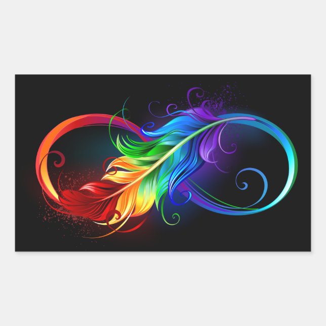 Infinity Symbol with Rainbow Feather Rectangular Sticker (Front)