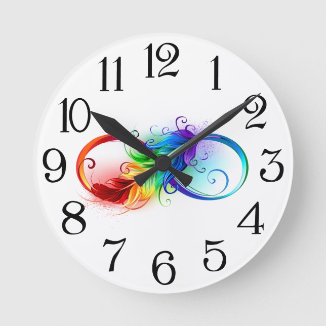 Infinity Symbol with Rainbow Feather Round Clock (Front)