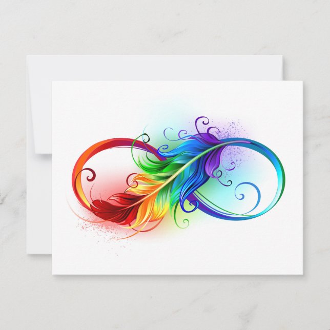 Infinity Symbol with Rainbow Feather Save The Date (Front)