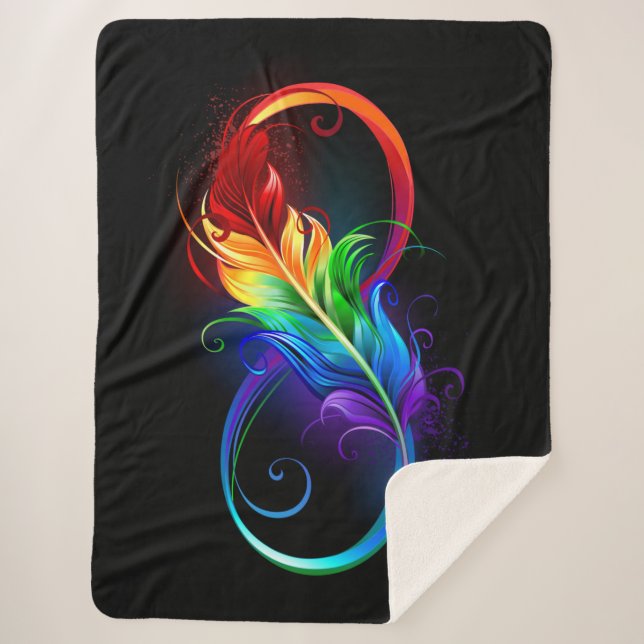 Infinity Symbol with Rainbow Feather Sherpa Blanket (Front)