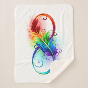 Infinity Symbol with Rainbow Feather Sherpa Blanket