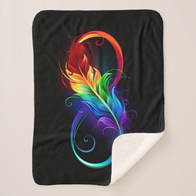 Infinity Symbol with Rainbow Feather Sherpa Blanket (Front)