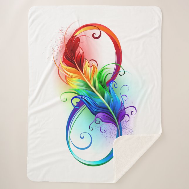 Infinity Symbol with Rainbow Feather Sherpa Blanket (Front)