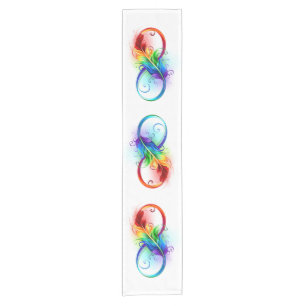 Infinity Symbol with Rainbow Feather Short Table Runner