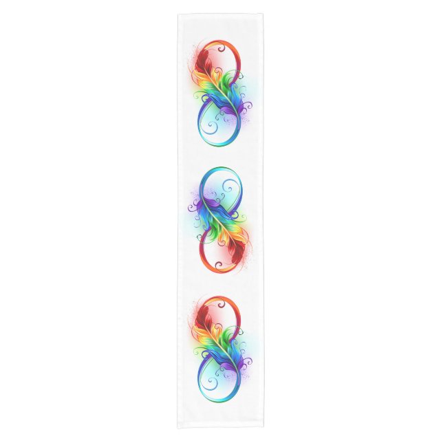 Infinity Symbol with Rainbow Feather Short Table Runner (Front)