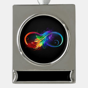 Infinity Symbol with Rainbow Feather Silver Plated Banner Ornament