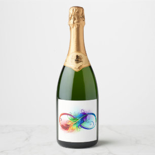 Infinity Symbol with Rainbow Feather Sparkling Wine Label