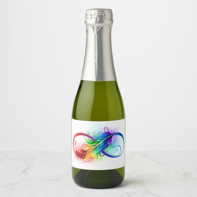 Infinity Symbol with Rainbow Feather Sparkling Wine Label (Front)