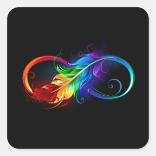 Infinity Symbol with Rainbow Feather Square Sticker