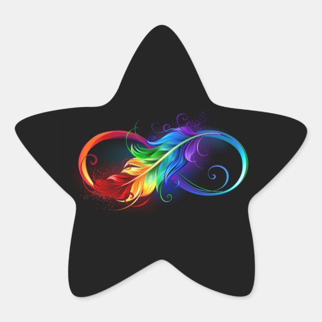 Infinity Symbol with Rainbow Feather Star Sticker (Front)