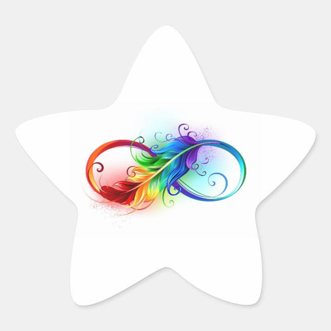 Infinity Symbol with Rainbow Feather Star Sticker (Front)
