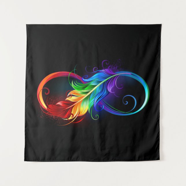 Infinity Symbol with Rainbow Feather Tapestry (Front)