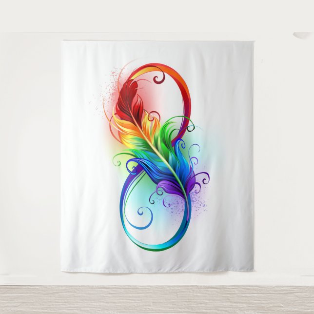 Infinity Symbol with Rainbow Feather Tapestry (Front)
