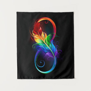Infinity Symbol with Rainbow Feather Tapestry