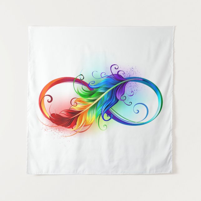 Infinity Symbol with Rainbow Feather Tapestry (Front)