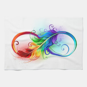 Infinity Symbol with Rainbow Feather Tea Towel