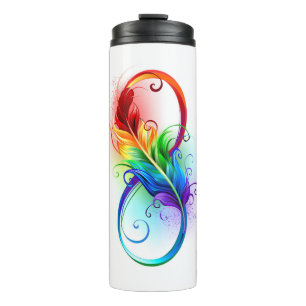 Infinity Symbol with Rainbow Feather Thermal Tumbler